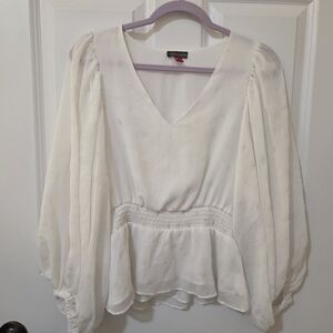 Vince Camuto White Peplum Blouse with 3/4 Sleeves